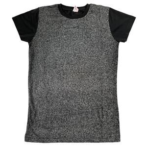 LAT Color Block Black Speckled Short Sleeve Crew Tee Shirt Medium 100% Cotton